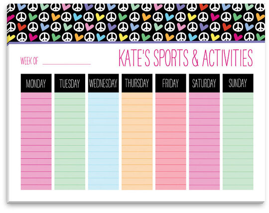 Peace & Hearts Weekly Schedule Pad